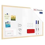 ALLboards Whiteboard mit Holzrahmen 80x50cm Magnettafel Weiß Magnetisch, Trocken Abwischbar