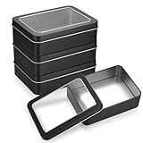 Qeapug 4 Stk Kleine Metalldosen mit Deckel, Aufbewahrungsbox Metall Rechteckige, Metallbox Behälter, Silber Organizer Blechdose ohne Scharniere für Bonbons Geschenke, 4.9 * 3.54 * 1.4 inch (Schwarz)