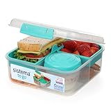 Sistema Bento Box TO GO Brotdose mit Fächern | 1,25 L Lunchbox mit Joghurt-/Fruchtbehälter | Lunchbox Kinder & Erwachsene | Blaugrün