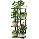 Bamworld Pflanzenständer Indoor Metall Pflanzenregal Outdoor Schwarz Pflanzenhalter 4 Etagen 5 Topf für mehrere Pflanzen Eckpflanzentisch für Terrasse Garten Balkon Wohnzimmer（39x23x78cm）
