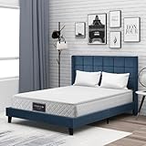 BXEYXE Polsterbett Mit seinem gepolstertes Kopfteil Doppelbett mit Lattenrost. 140x200cm .in Blau Leinen. mittelfest (Mit Federkernmatratze)