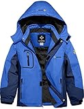 GEMYSE Jungen Wasserdichte Skijacke Winddichte Fleece Outdoor Winterjacke Regenjacke mit Kapuze (Blaue Marine,152-158)