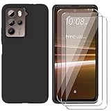 KUSINHOKA Hülle für HTC U23 Pro mit 3 Stück Schutzfolie, Ultradünn Silikon Anti-Kratzer Handyhülle TPU Stoßfest Weich Matte Schutzhülle Protective Case für HTC U23 Pro, Schwarz