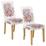 Stuhlhussen mit Blumenmuster, magisches Pferd für Esszimmerstühle, dehnbar und waschbar, Spandex-Sitzschoner, elegante dekorative Schonbezüge für Zuhause, Esszimmer, 2 Stück