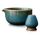 Mabecol Matcha Set 2-teilig, Matcha Tee Set Blau mit Chawan Matcha-Schale (510 ml) & Keramik-Besenhalter, Minimalistisches Matcha Zubehör für Zuhause, Büro oder als Geschenk