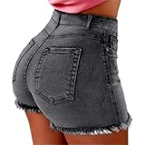 Generisch Jean Shorts Damen Denim Shorts Jeans Kurze Hose Sommer Jeansshort Sweatpants Casual Bermuda-Short Casualshort Sommershort mit Taschen Strandshorts Freizeithose High Waist Kurze Hosen