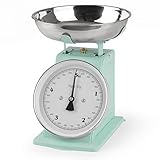 GOURMETmaxx Küchenwaage in Retro-Design | Edelstahl-Waagschale mit exakten Messergebnissen und Tara-Funktion | Ohne Batterien | Bis zu 5kg [Mint]