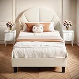 Kinderbett 90 x 200 cm, Einzelbett mit verstellbarem Kopfteil in Schmetterlingsform und LED-Lichtstreifen, Kinderbetten mit Lattenrost für Mädchen, Samt, Beige