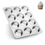 Herogo Muffinform, 12 Muffins Edelstahl Muffinblech, Metall Muffin Backform für Cupcake, Yorkshire Pie, Pudding, Muffin Kuchenform für Leicht zu reinigen, spülmaschinenfest, Ungiftig, Silber