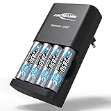 ANSMANN Akkuladegerät Powerline 4 Smart mit 4X NiMH 2850 Akkus für bis zu 4 NiMH AA/AAA Akkus - Automatik Akku Ladegerät mit Repair-Modus - Batterieladegerät für wiederaufladbare Zellen