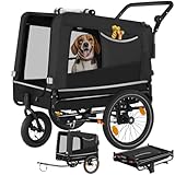 tectake® Fahrradanhänger multifunktional - als Hunde Anhänger Wagen für Fahrrad und e Bike, Jogger oder Buggy, Belastbarkeit bis 40kg, faltbar, schneller Umbau, inkl. Sicherheits Zubehör - schwarz