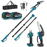 Yofidra 4-IN-1 Akku Hochentaster Ast Kettensäge & Astschere mit Teleskop - Bürstenlos 25mm Baumschere, 6 Zoll Mini Kettensäge, mit 200cm Teleskopstange, 180° Einstellbarer Winkel, 2 x 3.0Ah Akkus