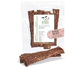 ROQSY Natur-Dörrfleisch 100% RIND – Getreidefrei, Kauartikel, Trockenfleisch, Leckerli für Hunde, Idealer Snack für Welpen, Kaustreifen, Barf-fähig, Jerky – 100g