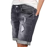 Damen Jeans Damen Jeansshorts Basic in Aged-Waschung Jeans Bermuda-Shorts High Waist Denim Kurze Hose Sommer Mode Destroyed Loch Hotpants Quaste Jeans Shorts Weite Jeans Damen Muttertag