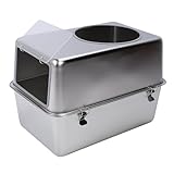Fockety Katzenstreu Box aus Edelstahl, Entry Top Ausgang, Umschlossene Metalls toß Box mit Deckel & Hochseitiges Gehäuse, Extra Große Abnehmbare Kätzchen-Wurf-Boxen mit Wurf-Scoop