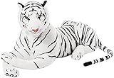 BRUBAKER XXL Tiger Kuscheltier Weiß 110 cm - liegend Stofftier Plüschtier