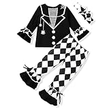 HINTINA Kleinkind Baby Mädchen Halloween Thanksgiving Outfits Glockenunterteil Schlaghose Set, Schwarzer Clown, 3-4 Jahre