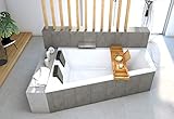 ECOLAM® Badewanne Trapezwanne Intima Duo Eckwanne für Zwei 180x125 cm Links + Styroporverkleidung zum Verfliesen + Ablage Bambus + 2X Kopfstütze Ab- und Überlauf Automatik Füße Silikon