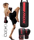 RDX 12 KG Gefüllt Boxsack Kinder mit Boxhandschuhe und Drehwirbel, 60 cm Hängend Box Set Für Boxen Kickboxen MMA Muay Thai Karate, Punchingsäcke für Jungen Mädchen, Maya Hide Leder Kids Punching Bag