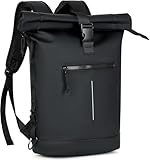 Lekeinchi Rolltop Rucksack Wasserdicht für Damen & Herren, Großer Laptop Rucksack mit Computerfach für 17 Zoll Laptop, Elegant Reiserucksack Daypack für Reisen, Radfahren, Uni Schule--Schwarz