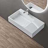 doporro Waschbecken Waschtisch 75x43x14 cm mit verstecktem Ablauf in weiß aus Mineralguss als Aufsatzwaschbecken und Hängewaschbecken geeignet Colossum12-L