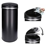 TALK-POINT TP Sensor Müll-Eimer, Abfall-Behälter aus Edelstahl, automatischer Deckel, rund, ca. 50 Liter, geruchsdicht, für Küche, Restmüll, Bio-Abfall oder als Windel-Eimer in schwarz