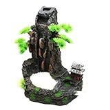 LLHCF Realistisch fließender Steingarten-Baum, Aquarium-Ornament, Kunstharz, Lebensraum, Dekorationen für Aquarien, Ästhetik, dynamischer Wasserfall-Aquarium-Dekor
