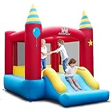 COSTWAY Hüpfburg mit Gebläse, Hüpfschloss für Kinder, Indoor-Outdoor-Spielburg mit Rutsche, Tragetasche und Reparaturset, 260 x 190 x 205 cm