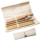 Schreibset ECO, umweltfreundliches Schreibset aus Leinen, Karton und Bambus, mit Rolletui, Schreibwaren-Set: Lineal, Bleistift, Stift, Anspitzer, Radiergummi, Textmarker, Leinen und Karton