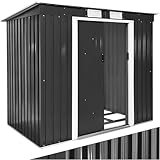 tectake® Metall Gartenhaus mit Schrägdach, Geräteschuppen Garten mit Schiebetür, Gerätehaus mit Metallfundament, als Gartenschuppen, Gartenhütte oder Fahrradgarage, 4 m³ Lagerfläche - grau/weiß