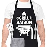 dusaniyali Lustige Kochschürze für Männer, GRILL SAISON IST IMMER Professionelle Grillschürze Chefkoch Ehemann Küchenschürze mit Doppeltasche Verstellbar Vatertag Geburtstagsgeschenk