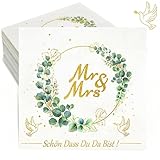 Servietten Hochzeit 36 Stück Eukalyptus Servietten Schön Dass Du Da Bist,3-Lagig 33 x 33cm Servietten Weiß Liebe Mr & Mrs Deko Hochzeit Papierservietten Tischdeko Hochzeit