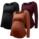 GINKANA Umstands-Shirts, quadratischer Ausschnitt, schmale Passform, T-Shirt, Schwangerschaft, Basic, Langarm-Shirt für den täglichen Gebrauch, Schwarz, Karamell, Burgunderrot, Groß