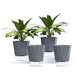 SONNHELL 4er Set Selbstbewässernde Blumentöpfe – Perfekt als Fensterbank Kräutertöpfe für die Küche, mit automatischer Wasseraufnahme für gesündere Kräuter und Pflanzen, Grau