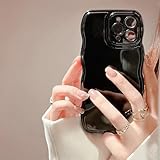 Tybiky Kompatibel mit iPhone 16 Hülle, Glänzend Wellenkante Schutzhülle, Nie Vergilbung Stoßfest Schutzhülle, Anti-Kratzt TPU Rückseite Bumper Case, Schwarz