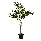 Zitronenbaum Kunstpflanze im schwarzen Topf - 118 x 40 cm - Künstlicher Baum im Blumentopf mit 10 Zitronen - Kunst Zitrone Topfpflanze Dekobaum Zierbaum Kunstbaum Zimmerpflanze Limone Limette wie echt