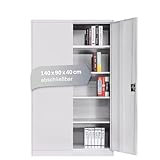 LagerZwei Mehrzweckschrank 140x90x40cm I Büroschrank mit 4 Fachböden I Aktenschrank weiß, abschließbar I Allzweckschrank – Möbel für Arbeitszimmer I Praktischer Metallschrank I Werkstattschrank