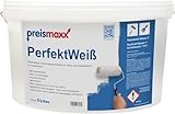 Preismaxx Perfektweiß Wandfarbe 5L – Innenfarbe Weiß, Sehr Hohe Deckkraft Klasse 1, Matt, Tropf- & Spritzarm, Ergiebig, Profi-Qualität für Innenwände & Decken