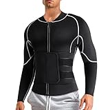 KUMAYES Herren Sauna Shirt Thermo Saunaanzüge Langarm Trainingsanzug Bauchweg Taille Waist Trainer Workout Fitness Schwitzjacke (XL, Schwarz)
