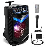 Pyle PA Bluetooth Lautsprecher - Karaoke Maschine mit Karaoke Mikrofon, 400W, Musikbox Bluetooth Box, Partybox, Rechargeable, 8” Subwoofer, 1” Tweeter, Aufnahmefunktion, Partybeleuchtung, USB/SD-Radio