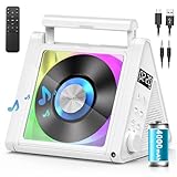 Greadio CD Player Tragbar, 4000mAh Wiederaufladbarer FM Radio mit Stereoanlage und Bluetooth 5.3, USB, AUX, Fernbedienung, 2 * 10W-HiFi-Sound-Lautsprecher, RGB-Farbige Lichter MP3 CD Player Kinder