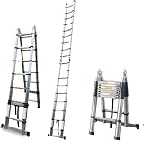 5M Teleskopleiter Ausziehleiter Klapp Ausziehbar Stehleiter Mehrzweck Edelstah, 16,5ft Einziehbare Faltbare Edelstahl Leiter EN131 Safe Standard 330 LB Tragfähigkeit (2,5m + 2,5m)