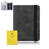 XIUWOUG Reisepasshülle,Passport Cover,Kunstleder Impfpass Hülle mit RFID-Blocker für Damen Herren Reisepass Kreditkarten, Ausweis und Reisedokumente, 10,5×14,5cm