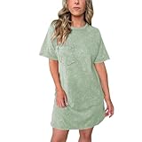 Lässige Sommerkleider für Damen, Sommerkleider für Damen, 2024, einfarbig, Rundhalsausschnitt, kurze Ärmel, T-Shirt-Kleid, lockeres Strandkleid, Urlaubskleid, Midi-Kleider für Damen, mintgrün, XXL