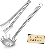 Pleafind Edelstahl Spaghettilöffel und Edelstahl Spaghettizange – 30 cm extra dicke, antihaftbeschichtete Nudellöffel und Nudelzange, leicht zu verstauen und spülmaschinenfest, ergonomisches Design