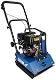 DEDRA DED8830 Rüttelplatte Leistung 4100 W, Gewicht 88 kg, Hubraum 196 cc Loncin, Plattengröße 420x550 mm, für Bauarbeiten, mit Gummimatte, mit Räder und große Transportgriffe