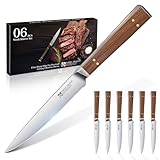 Purple Dragon Steakmesser-Set 6-teilig – Gerades Klingen-Design ergonomischer quadratischer Holzgriff Hergestellt aus deutschem Kohlenstoffstahl geeignet für als Geschenk