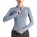 Sportshirt Damen Langarm, Gym Top Laufjacke mit Langer Reißverschluss, Leicht Fitness Oberteil Sweatshirt, Yoga Trainingsjacke mit Daumenloch (DE/NL/SE/PL, Alphanumerisch, M, Regular, Regular, Blau)