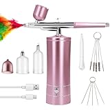 WIYETY Airbrush Set mit Kompressor: Mittlere Taille Rosa, Tragbare Wiederaufladbare Airbrush, Wiederaufladbar Tragbare Airbrush Pistole für Gesicht, Körper, Nägel, Rosa