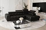 Friderik Ecksofa Aspen Mini mit Schlaffunktion– 260x170 cm - Madrit-Kunstleder - verstellbare Kopfstützen - Bettkasten - Liegefläche 117x190 cm (Schwarz, Rechts)